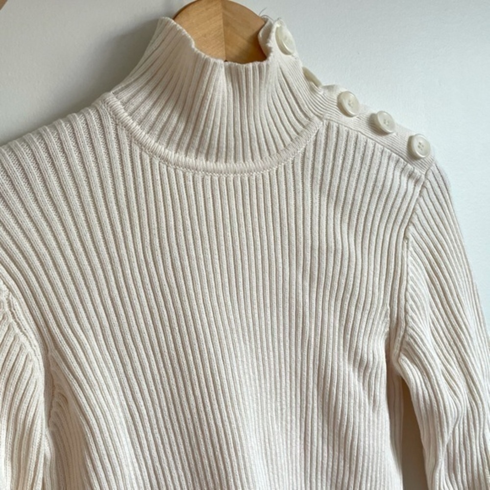 Knitted Cream Heavy + Warm Turtleneck Sweater w Buttons | NWT
